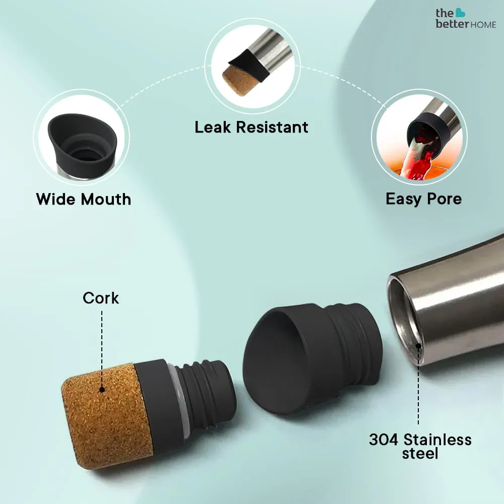 The Better Home Insulated Stainless Steel Water Bottle with Cork Cap | 18 Hours Insulation | Pack of 3-500ml Each | Hot Cold Water for Office School Gym | Leak Proof & BPA Free | Silver Colour