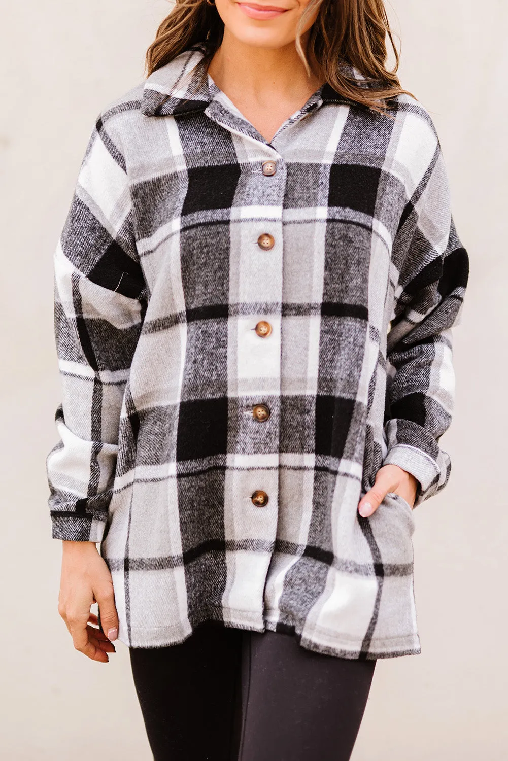 Women's Flannel Plaid Jacket Long Sleeve Buttoned Shirts Coats Shacket