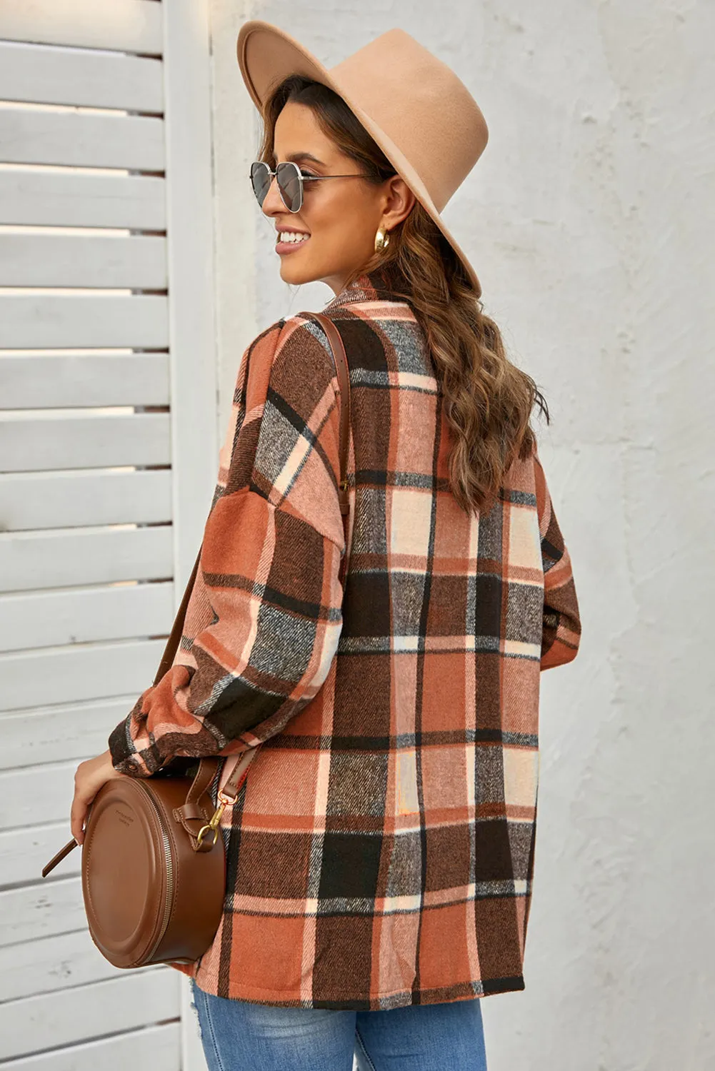 Women's Flannel Plaid Jacket Long Sleeve Buttoned Shirts Coats Shacket