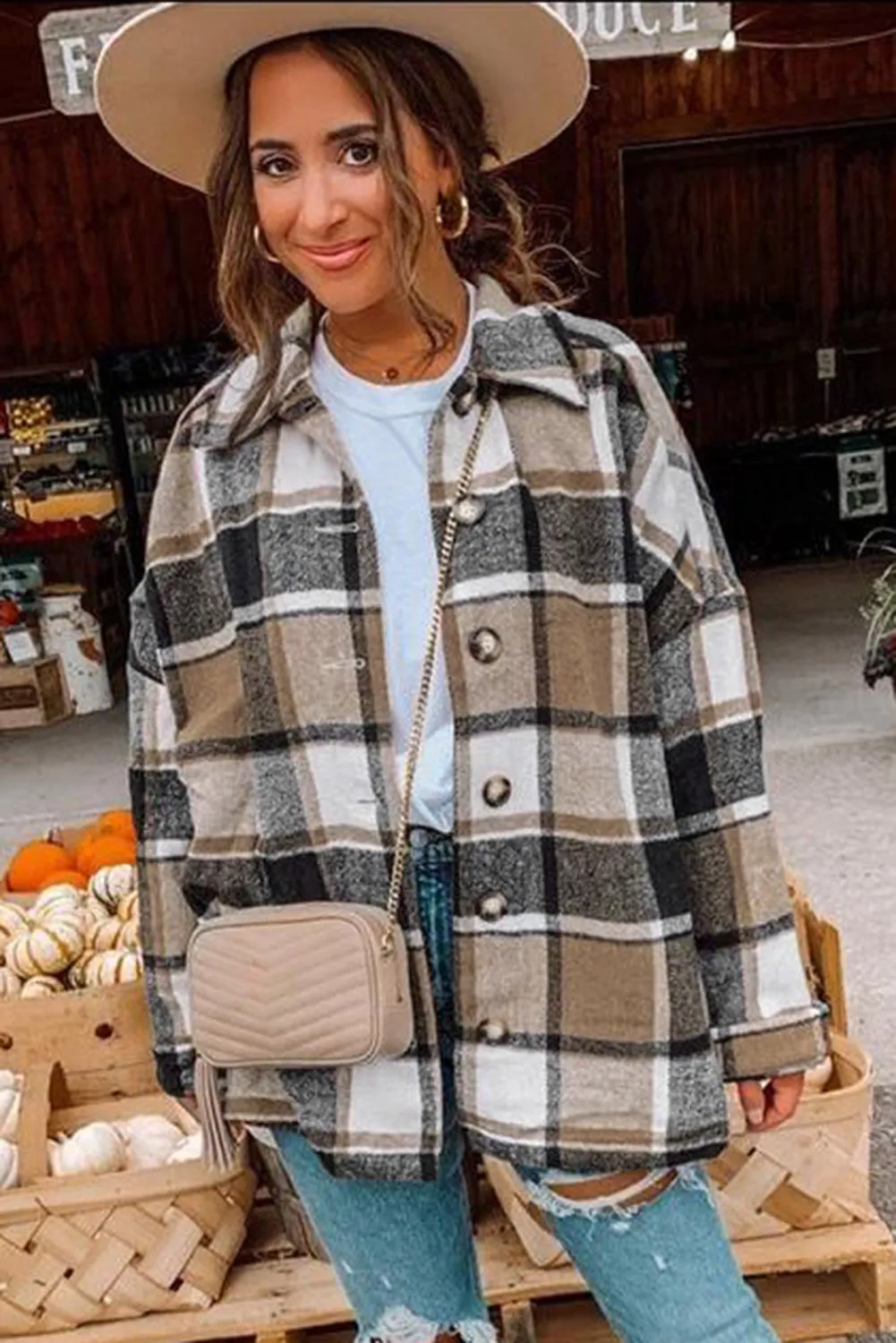 Women's Flannel Plaid Jacket Long Sleeve Buttoned Shirts Coats Shacket