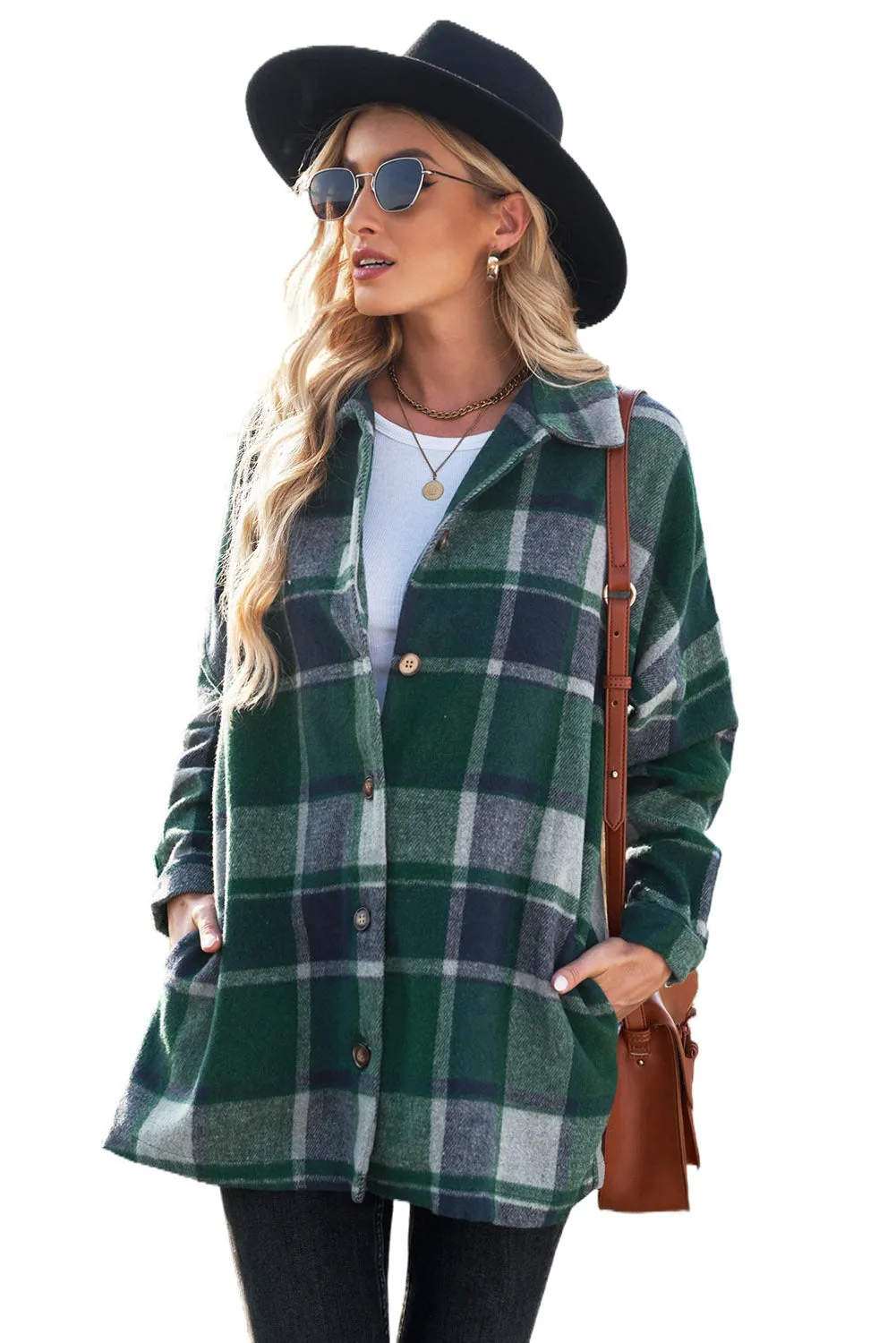 Women's Flannel Plaid Jacket Long Sleeve Buttoned Shirts Coats Shacket