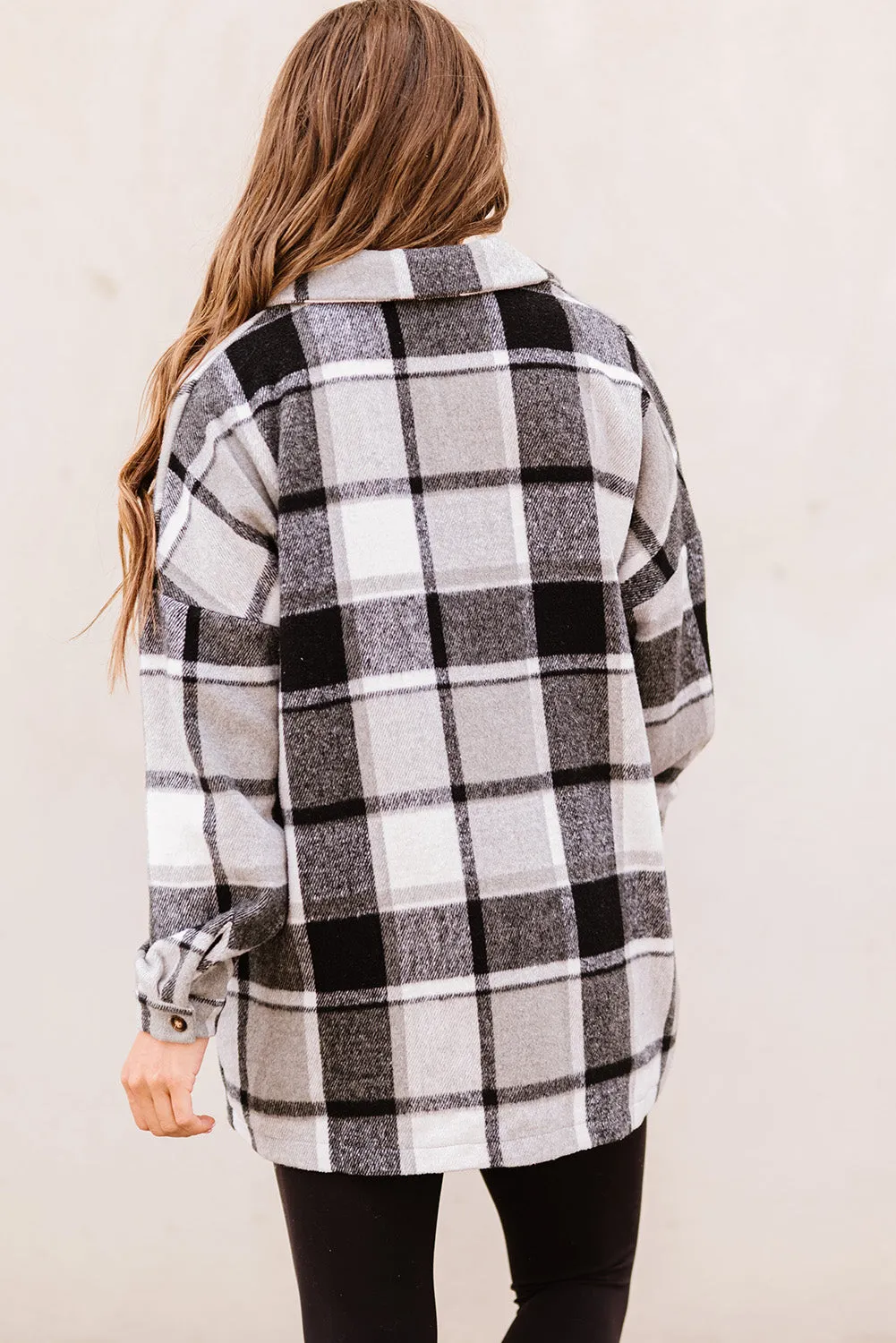 Women's Flannel Plaid Jacket Long Sleeve Buttoned Shirts Coats Shacket