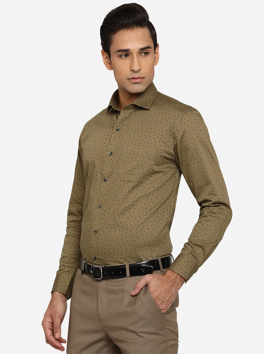 Wood Brown Printed Slim Fit Formal Shirt | Greenfibre