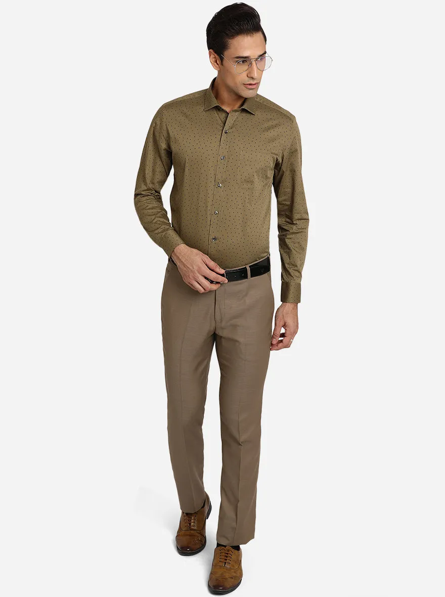 Wood Brown Printed Slim Fit Formal Shirt | Greenfibre
