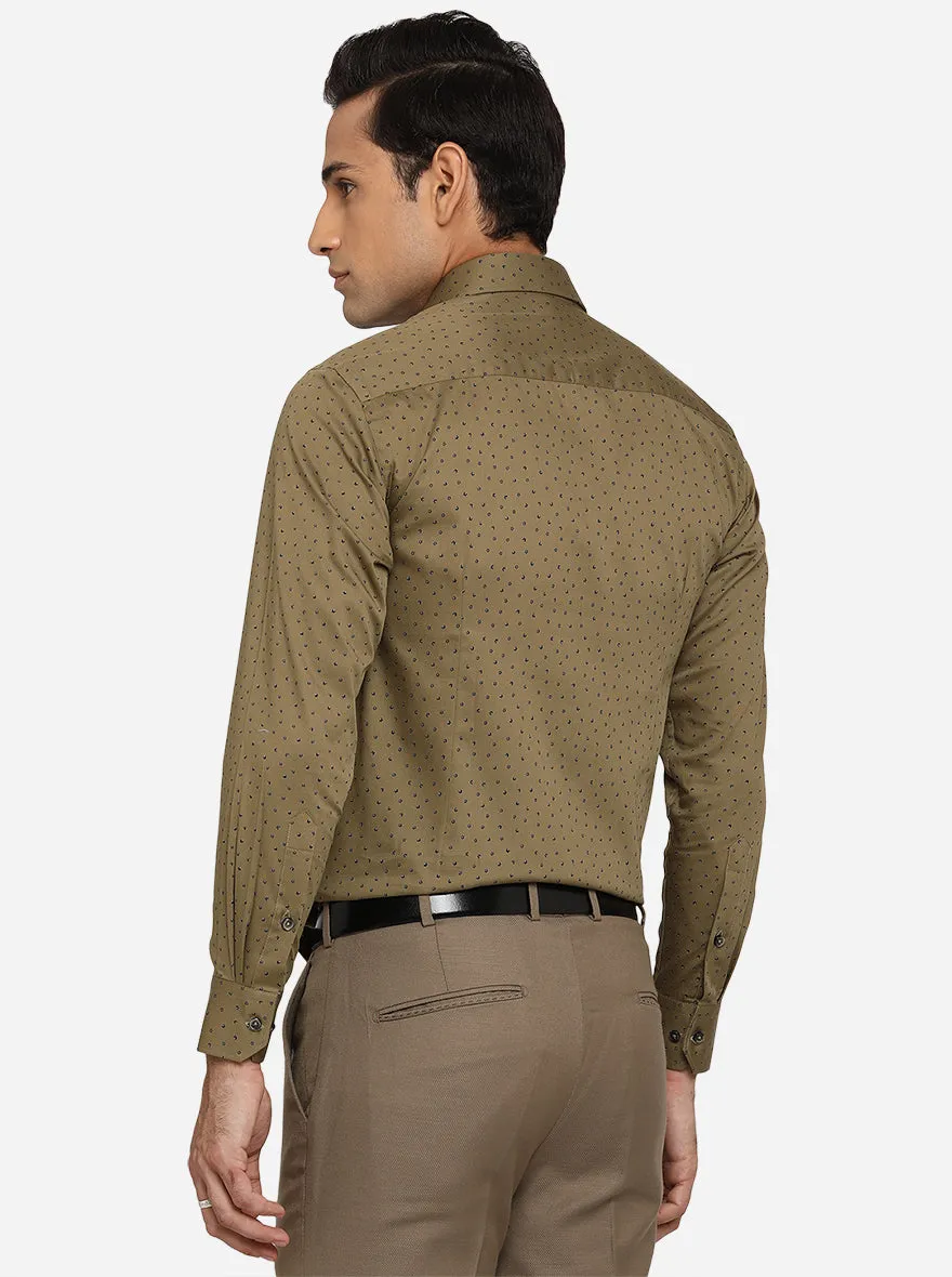 Wood Brown Printed Slim Fit Formal Shirt | Greenfibre