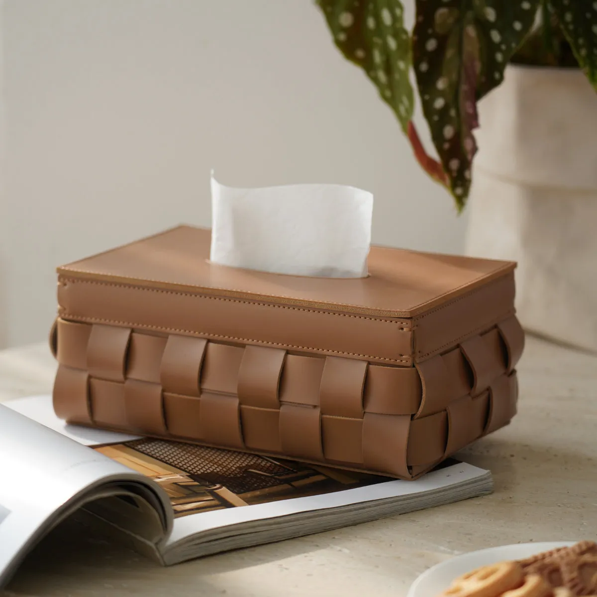 Woven Leather Tissue Box
