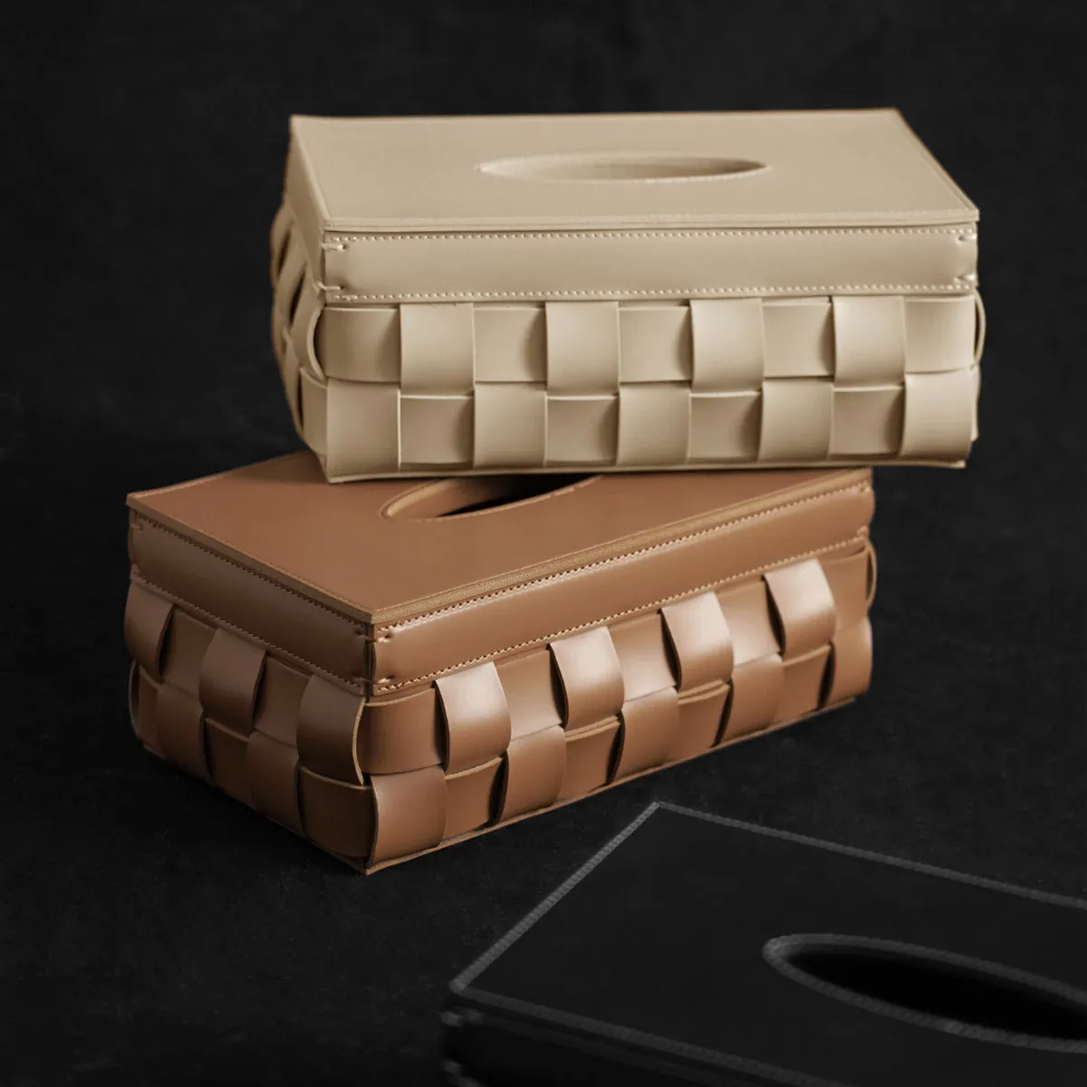 Woven Leather Tissue Box