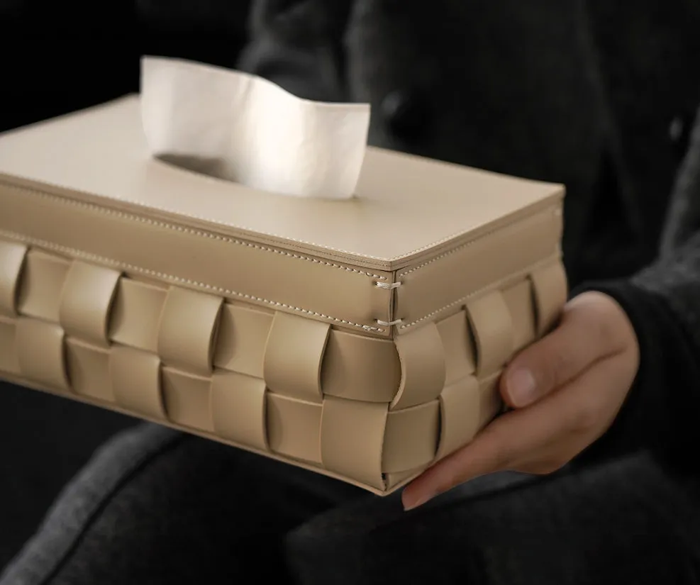 Woven Leather Tissue Box